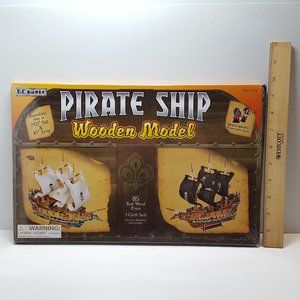 BC BONES 16" Long Wooden BLACK Sails PIRATE SHIP MODEL Kit 85 Wood Pieces Age 5+